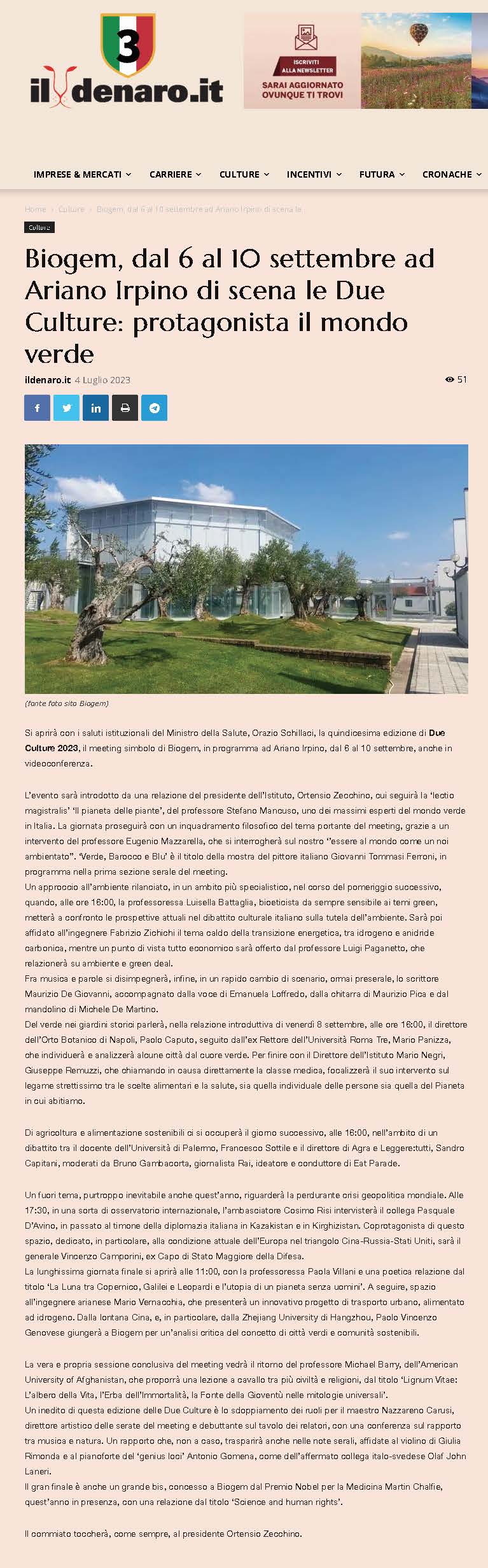 Biogem, dal 6 al 10 settembre ad Ariano Irpino di scena le Due Culture: protagonista il mondo verde